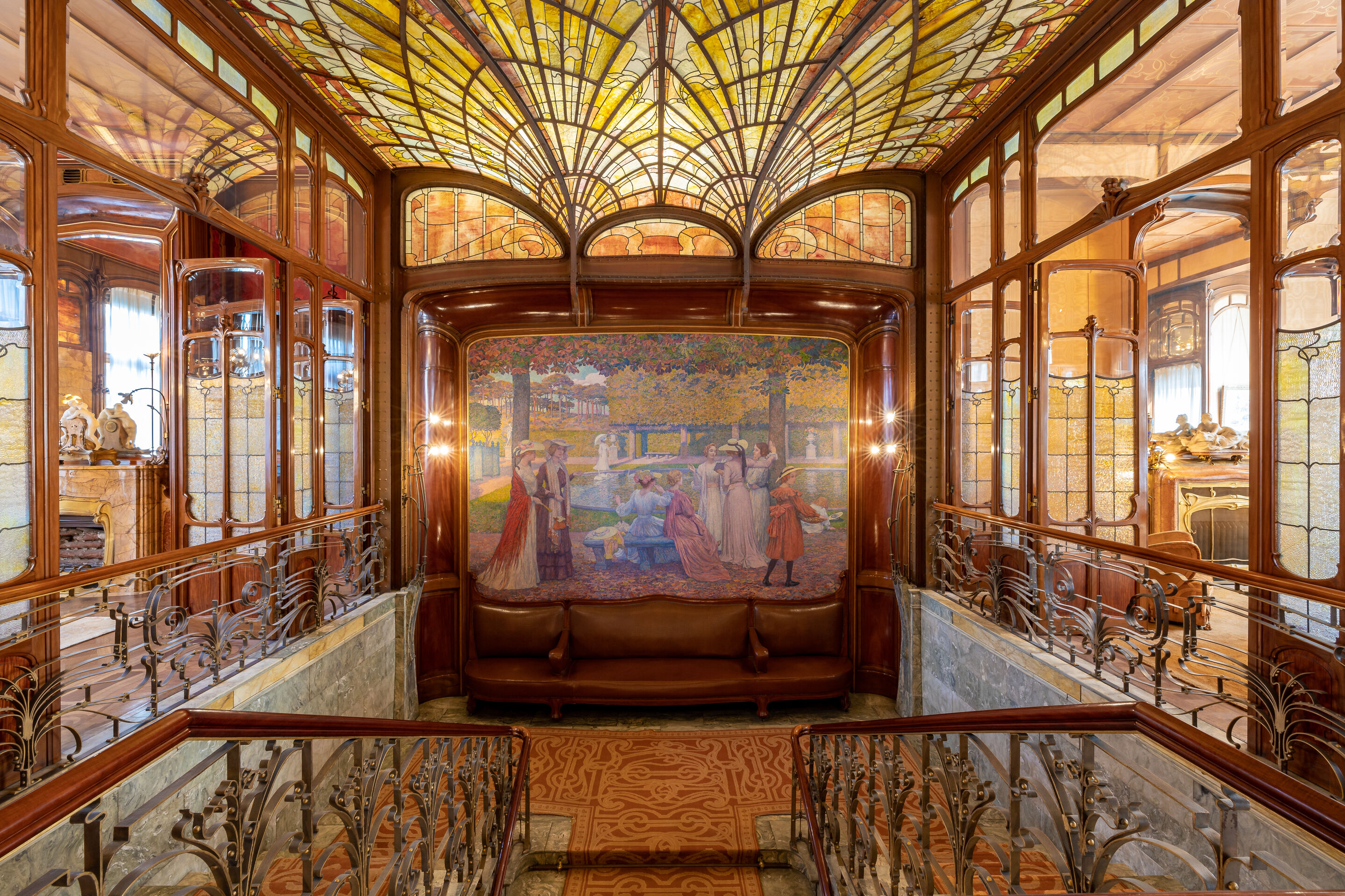 Stained-glass skylight and staircase landing of the Hôtel Solvay by Victor Horta, Brussels